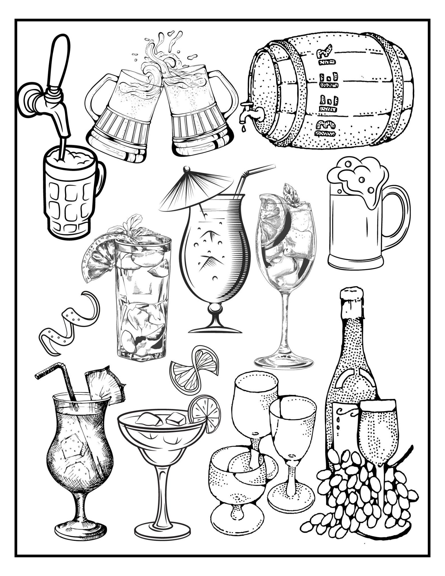 Cocktails Coloring Page