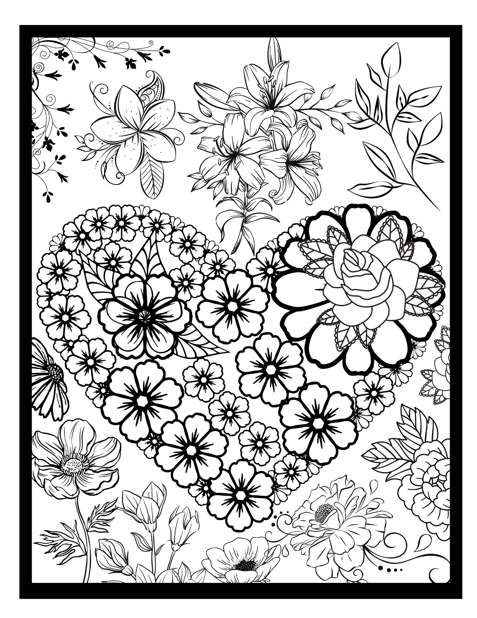 Heart Flowers Coloring Page