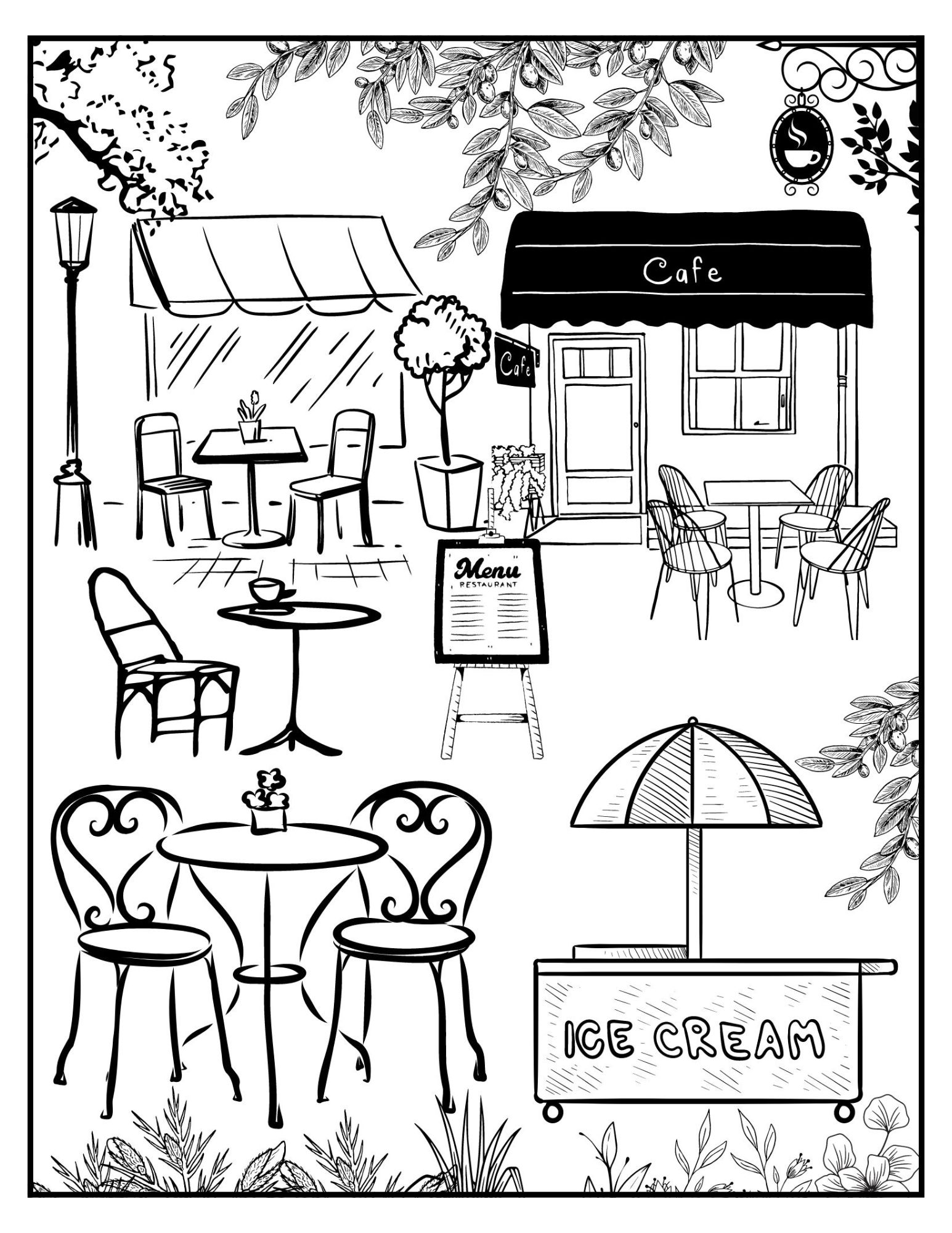 Outdoor Cafe Coloring Page