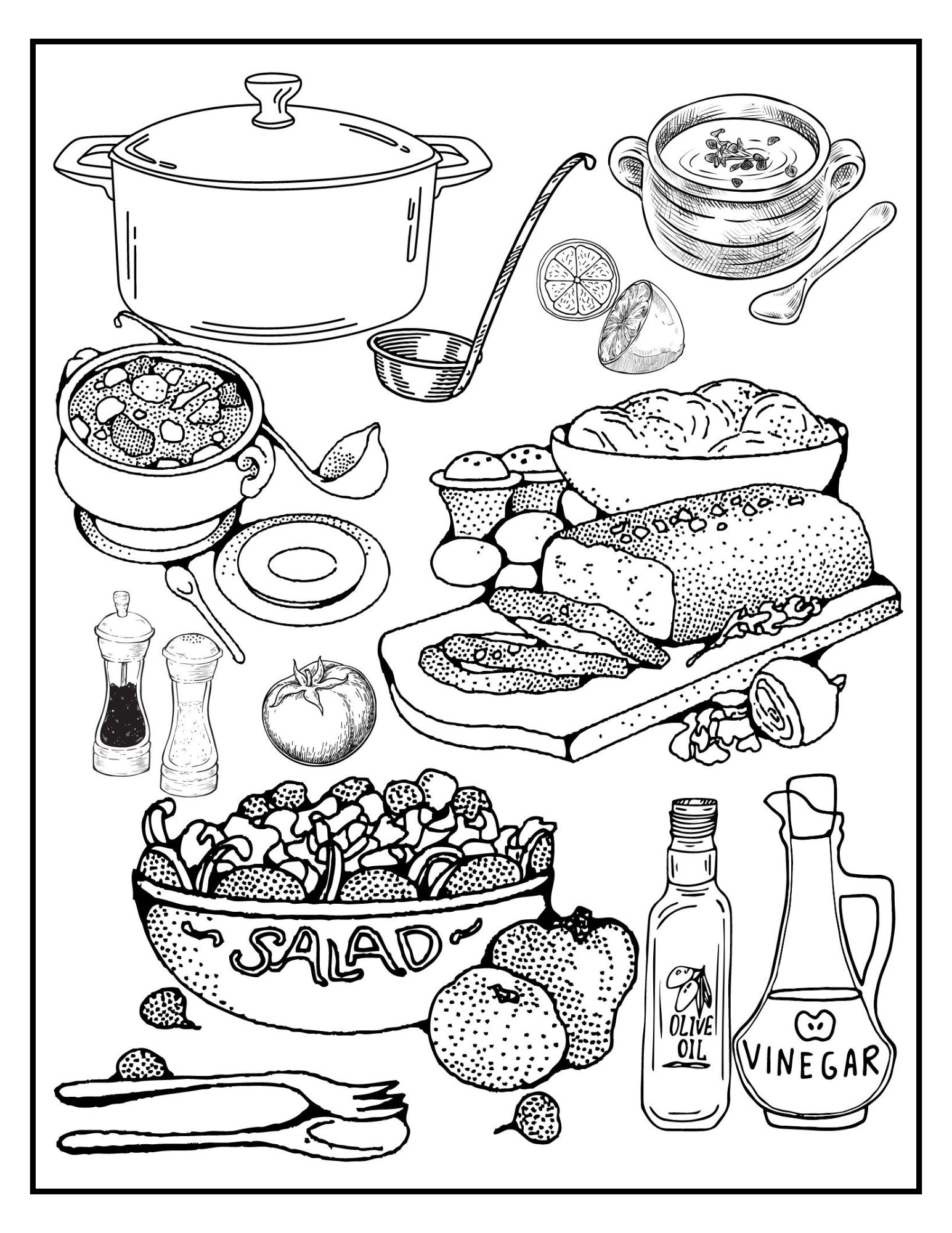 Soup And Salad Coloring Page