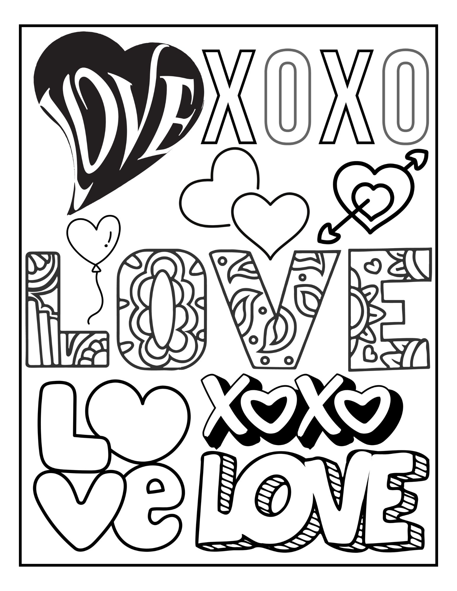 XOXO Coloring Page