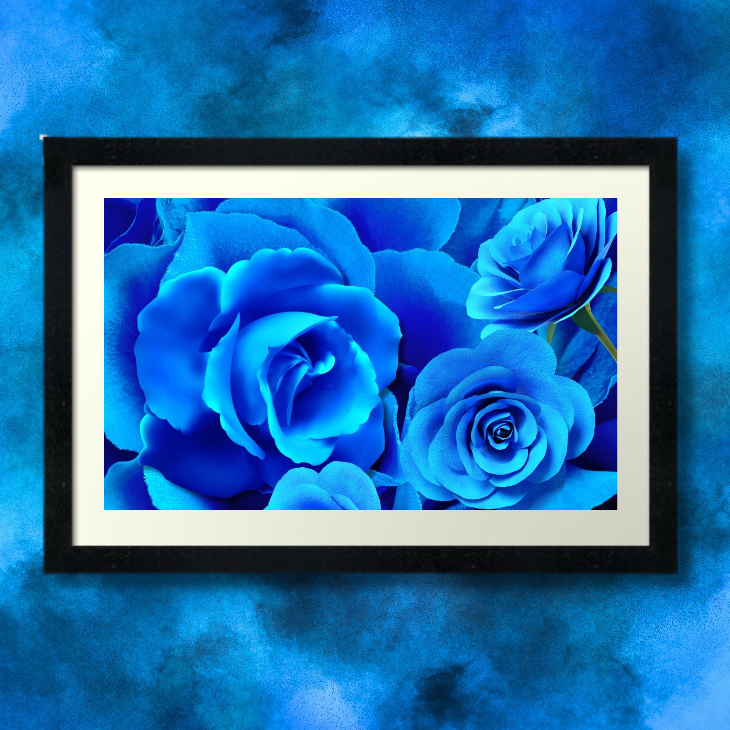 Elegant Blue Roses Framed Wall Art