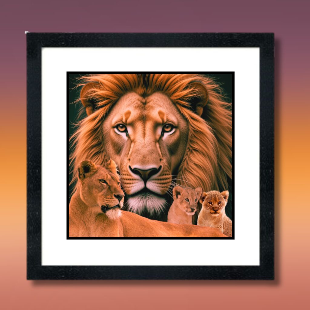 Framed Portrait Of A Lion Pride