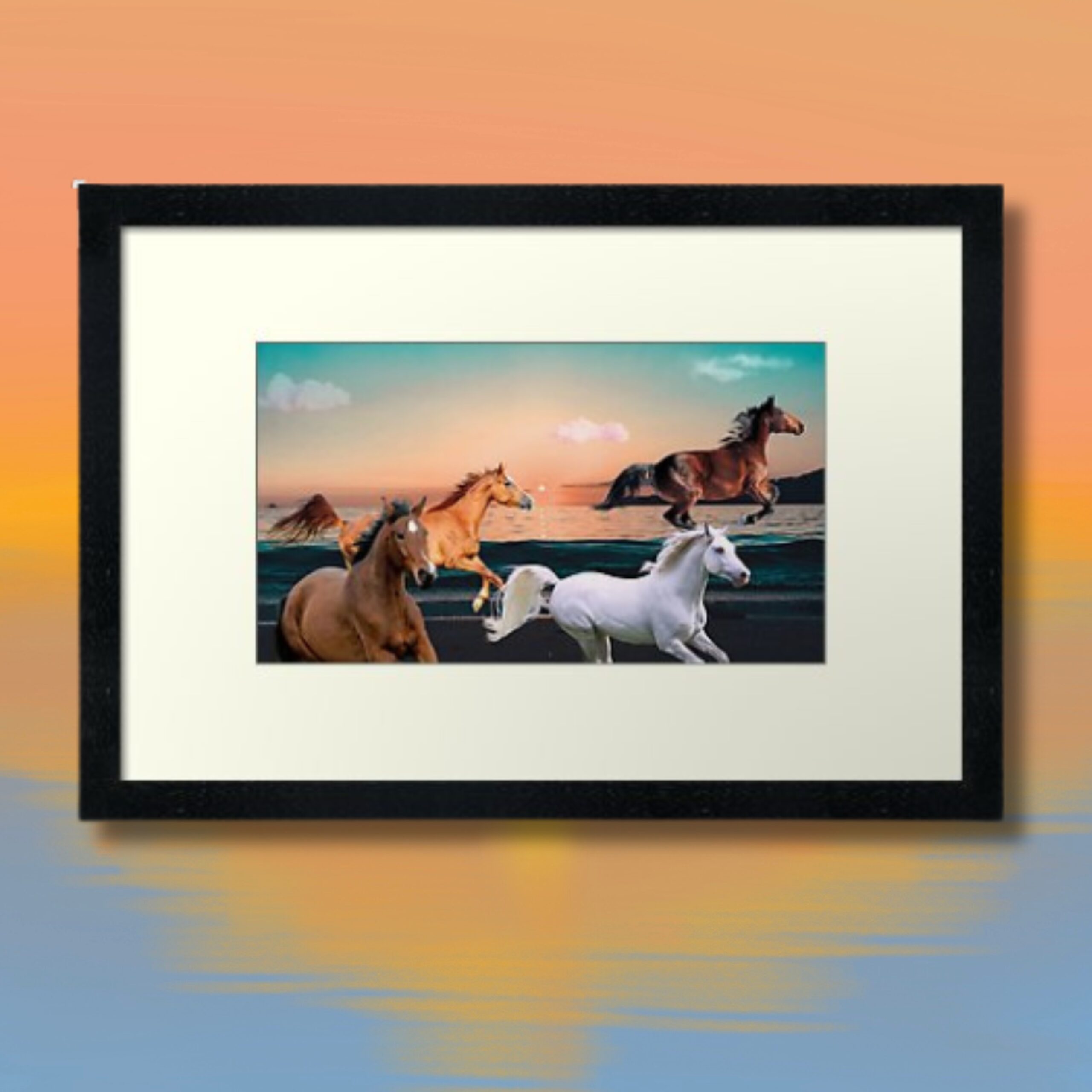 Galloping-On-The-Beach-Framed-Wall-Art