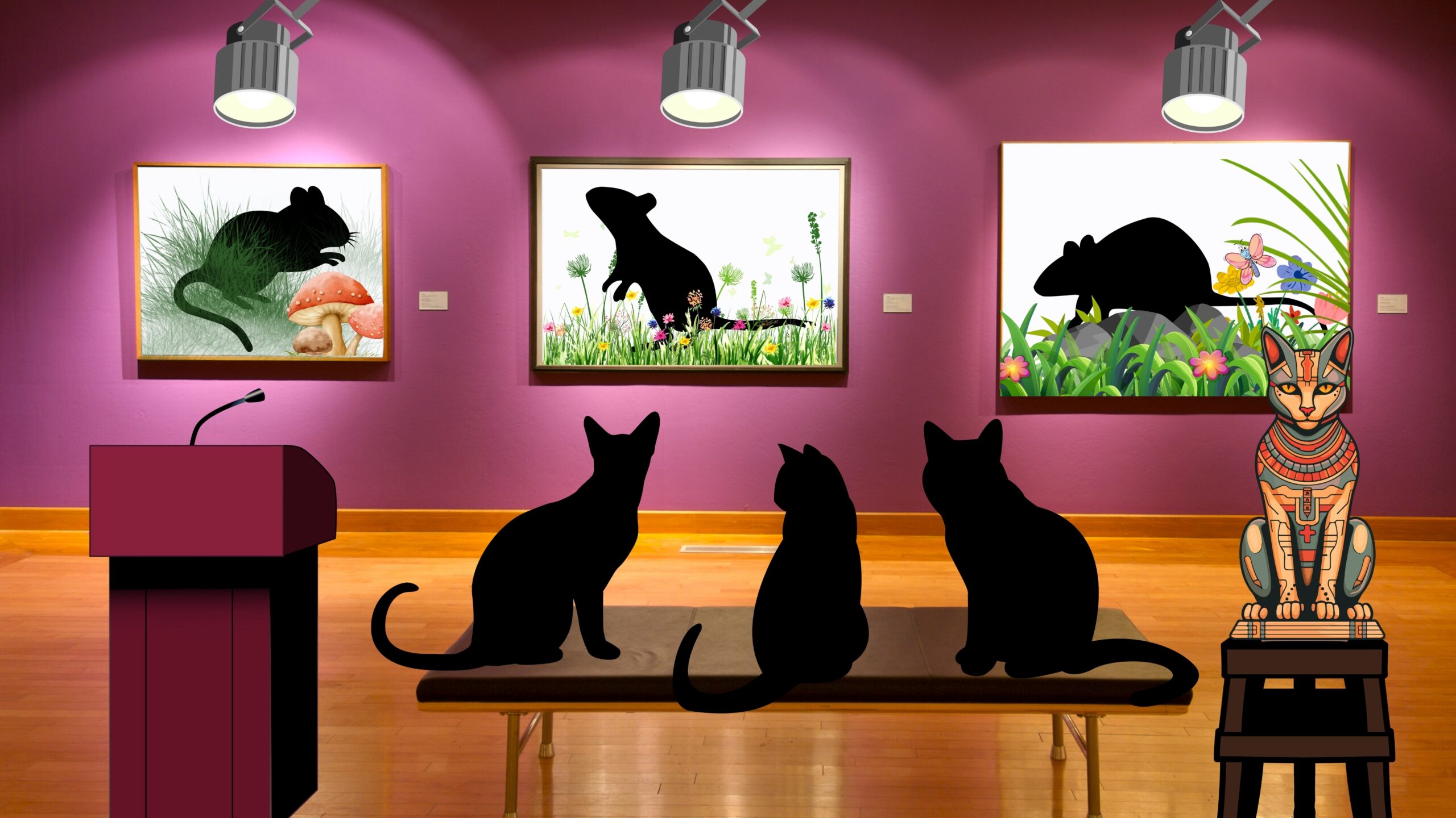 Mesmerized Cats At The Mice Exhibit 300 dpi