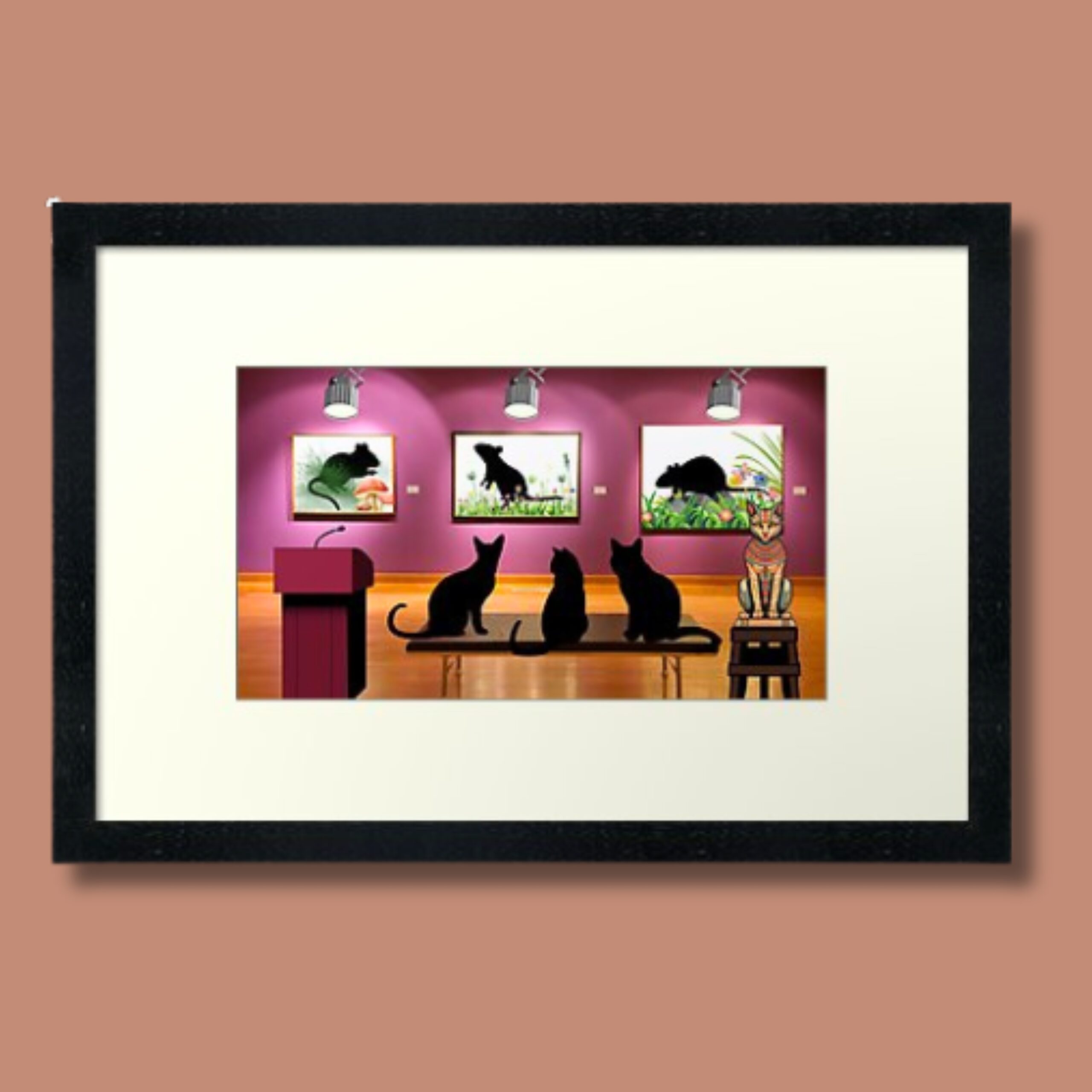 Mesmerized Cats At The Mice Exhibit Framed Wall Art